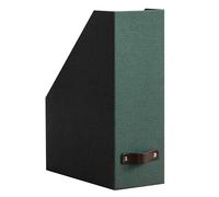 Bigso Estelle Fibreboard Magazine Holder with Leather Handle - Magazine File Holder and Organizer for Papers and Catalogs on Home or Office Desks - W4.4 x D9.8 X H12.7 (inches) - Dark Green