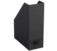 Bigso Estelle Fibreboard Magazine Holder with Leather Handle - Magazine File Holder and Organizer for Papers and Catalogs on Home or Office Desks - W4.4 x D9.8 X H12.7 (inches) - Black