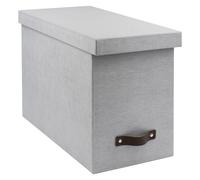 Bigso File Box, Canvas-Like Paper-Laminated Fiberboard with Leather Handle, Ash Color, 10.2 x 7 x 13 Inches