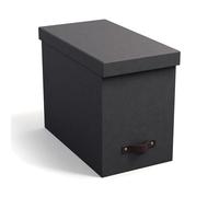 Bigso John Desktop File Box - Storage Solution and Document Organizer for Important Paperwork - Durable Hanging File Box with Lid and Leather Handle - 7.4 in x 13 in x 10.4 in - Black