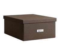Bigso Katrin Collapsible Storage Box with Lid - Decorative Photo Storage Box with Label Holder for Easy Identification - Simple Assembly without Tools - W13.5 x D17.6 x H7.2 (inches) - Dark Brown