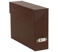 Bigso Lovisa Fiberboard Document Storage Box with 12 Folded Files for A4 and Letter Size Papers - Durable File Organizer Box with Lid and Label Holder - W3.7 x D13 x H9.4 (inches) - Recycled Leather