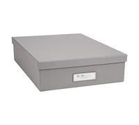 Bigso Oskar Fiberboard Label Frame Document Letter Box - File Organizer Box for Important Paperwork - Document Storage with a Lid & Metal Label Window - 3.3 in x 10.2 in x 13.8 in - Grey