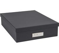Bigso Oskar Fiberboard Label Frame Document Letter Box | File Organizer Document Box for Important Paperwork | Document Storage Box with a Lid & Metal Label Window | 3.3?x10.2?x13.8? | Dark Grey