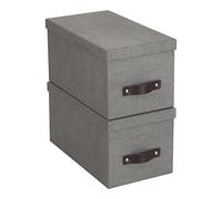 Bigso Silvia Organizational Storage Box | Photo Storage Box with Leather Handle for Shelves and Stacks Easily | Durable and Decorative Storage Boxes with Lids (Gray / 2 Pack)