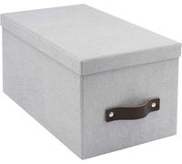 Bigso Silvia Organizational Storage Box | Photo Storage Box with Leather Handle for Shelves and Stacks Easily | Durable and Decorative Storage Boxes with Lids | 5.9″ x 6.5″ x 11.6″ | Ash