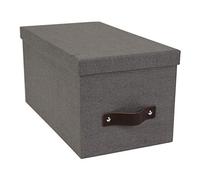 Bigso Silvia Organizational Storage Box with Leather Handle for Shelves and Stacks Easily - Durable and Decorative Storage Boxes with Lids - 5.9 in x 6.5 in x 11.6 in - Gray