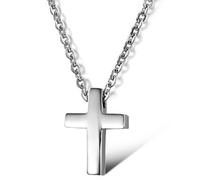 bigsoho Small Titanium Stainless Steel Simple Glossy Cross Pendant Silver Women/Men Necklace