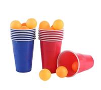 BigTree 24Pcs Table Tennis Party Game Set 6 Red Cups 6 Blue Cups 12 Balls Reusable Plastic Cups for Birthday Party Dinner Tabletop Game Camping Indoor Outdoor Party Bash Essentials
