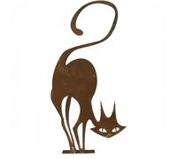 BigTree 42CM Rusty Metal Cat Garden Fences Topper Outdoor Yard Decorations Wall Art Gift Cat Ornaments Farmhouse Animals Decor Sculptures Cast Iron Silhouettes Lawn Halloween Cat