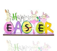 BigTree Easter Wooden Table Ornament Decorations Easter Rabbit Table Sign Stand Happy Spring Easter Alphabet Desktop Plaque Happy Easter Bunny Party Decorations Wooden Crafts Easter Party Decorations