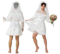BigTree Wedding Fancy Dress For Men Ghost Brides Costume With Veil & Belt Adult Wacky Halloween Trick or treating Carnival Christmas Easter Cosplay Dress Up Party