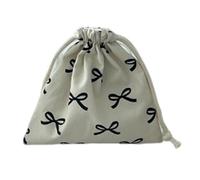 BIGULA Ribbon Bowknot String Small Bag Functional Cotton Bag with Bowknot Ribbon for Earphones Lipsticks Keys