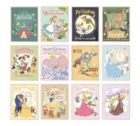 BigWig Prints Princess Wall Art, Nursery Decor, Princess Room Decor Nursery Artwork, Vintage Bambi Cinderella Little Mermaid Dumbo Pinocchio Snow White Peter Pan Beauty Beast - Unframed Set Of 12