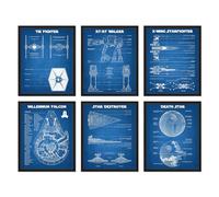 BigWig Prints Star Wars Blueprints - Star Wars Poster, Starwars Wall Decor, Starwars Posters for Walls, Deathstar, Millennium Falcon, X Wing, Tie Fighter, AT-AT Gifts - Unframed Set of 6 (8x10)