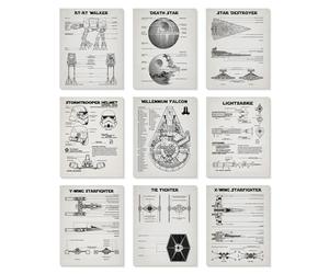 BigWig Prints Star Wars Poster Set - Star Wars Wall Art, Featuring DeathStar, X-Wing Fighter, AT-AT Walker, TIE Fighter, Millennium Falcon Blueprint Posters - Unframed Set of 6 (8x10”)
