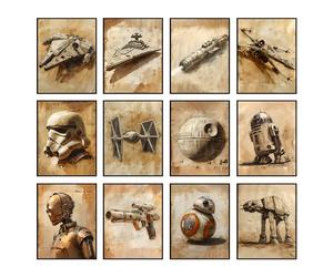 BigWig Prints Star Wars Wall Art - Star Wars Posters, Starwars Posters For Walls, Millennium Falcon, TIE Fighter, R2-D2, Stormtrooper, AT-AT Walker, X-Wing, Blaster - Unframed Set of 12 (8x10)