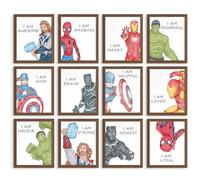 BigWig Prints Superhero Posters - Kids Affirmation Wall Decor, Superhero Classroom Decorations, Positive Affirmations Wall Decor, Motivational Posters for Kids - Unframed Set of 12 (8x10”)