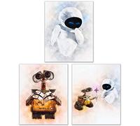 BigWig Prints Wall-E Poster Set - Wall E Merchandise Gifts, Adorable Eve Watercolor Photos, Nursery Art Decor, Sci-Fi Character Art, Robot-Themed Prints - Unframed Set of 3 (8x10)