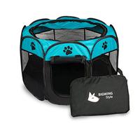 BIGWING Style Dog Playpen,Portable Foldable Puppy Playpen,Carrying Bag| Indoor/Outdoor use | Water Resistant | Removable Shade Cover | Dogs/Cats/Rabbit (29" x 29" x 17", Blue)