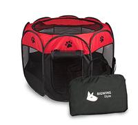 BIGWING Style Dog Playpen,Portable Foldable Puppy Playpen,Carrying Bag| Indoor/Outdoor use | Water Resistant | Removable Shade Cover | Dogs/Cats/Rabbit (29" x 29" x 17", Red)