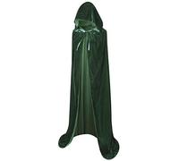 BIGXIAN Long Hooded Cloak Velvet Cape Witch Costume Halloween Costumes for Women Men, Dark Green, Large