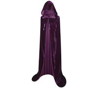 BIGXIAN Long Hooded Cloak Velvet Cape Witch Costume Halloween Costumes for Women Men, Purple, Medium