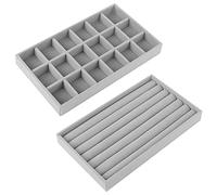 Bigxin 2 Pieces Jewellery Storage Tray, Velvet Display Jewellery Tray Stackable Jewellery Drawer Organiser Removable Jewellery Tray Organiser for Earring Ring Bracelet (2 Types)