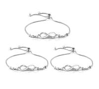 Bigxin 3 Pieces Infinity Bracelet, Silvery Women Bracelets Adjustable Friendship Bracelets Endless Bracelet Jewellery Gifts for Women Girls, 10.5 cm