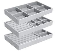 Bigxin 3 Pieces Jewellery Organiser Tray, Velvet Jewellery Drawer Organiser Stackable Jewelry Trays Organizer Removable Jewellery Display Tray for Earring Ring Necklace Bracelet (3 Types)