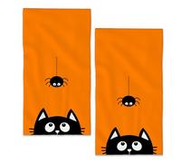 BIGXIUKA Halloween Black Cat Bathroom Hand Towels,Cute Spider Halloween Bath Hand Towel for Decorative Fingertip Towels Set of 2 for Farmhouse Gym Kitchen Hotel Yoga Gifts