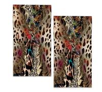BIGXIUKA Leopard Print Hand Towels Set of 2,28 x 14 Inch African Animal Bathroom Towel Soft Absorbent Kitchen Hotel Spa Laundry Room Gym Face Towel Decor