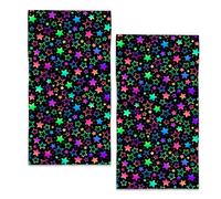 BIGXIUKA Neon Stars Bathroom Hand Towels, Rainbow Glittering Bath Hand Towel for Decorative Fingertip Towels Set of 2 for Farmhouse Gym Kitchen Hotel Yoga Gifts