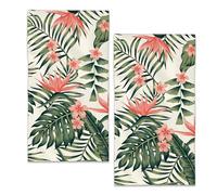 BIGXIUKA Tropical Palm Leaf Hand Towels for Bathroom, Paradise Bird Flower Bath Towel Set of 2 Soft Kitchen Tea Dish Towels Decorative Fingertip Towels for Guest Gym Spa 14"x28"