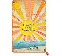 BIGYAK by The Sea is Where I Want to Be Tin 20X30 cm Retro Look Decoration Painting Sign for Home Kitchen Bathroom Farm Garden Garage Inspirational Quotes Wall Decor