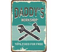 BIGYAK Daddy'S Workshop Toys Fixed For Free 20X30 CM Retro Look Metal Decoration Crafts Sign for Home Kitchen Bathroom Farm Garden Garage Inspirational Quotes Wall Decor