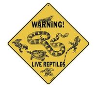BIGYAK Metal Tin Sign Warning Live Reptiles Sign Snake Lizard Turtle Sign 12x12 inches