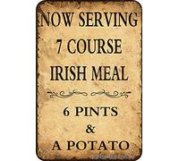 BIGYAK Now Serving 7 Course Irish Meal 6 Pints ＆ A Potato Retro Look Metal 8X12 Inch Decoration Poster Sign for Home Funny Wall Decor
