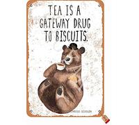 BIGYAK Tea is A Gateway Drug to Biscuits Tin Retro Look 20X30 cm Decoration Poster Sign for Home Kitchen Bathroom Farm Garden Garage Inspirational Quotes Wall Decor