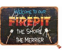 BIGYAK Welcome to Our Firepit Tin Retro Look 20X30 cm Decoration Plaque Sign for Home Kitchen Bathroom Farm Garden Garage Inspirational Quotes Wall Decor