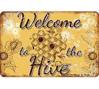 BIGYAK Welcome To The Hive Retro Look 8X12 Inch Iron Decoration Crafts Sign for Home Kitchen Bathroom Farm Garden Garage Inspirational Quotes Wall Decor