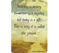 BIGYAK Yesterday is History Tomorrow is A Mystery But Today is A Gift Tin 20X30 cm Vintage Look decor Poster Sign for Home Kitchen Bathroom Farm Garden Garage Inspirational Quotes Wall Decor,8x12 in