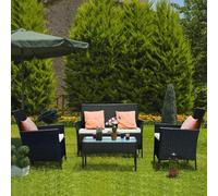 bigzzia Rattan Garden Furniture Set, 4 piece Patio Rattan furniture sofa Weaving Wicker includes 2 Armchairs,1 Double seat Sofa and 1 table (Black)