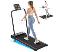 bigzzia Walking Pad with Incline, 4 in 1 Foldable Treadmill for Home Office, Portable Under Desk Treadmill with Folding Handlebar, Remote Control & LED Display, 130 kg Capacity, 1-8 km/h (Black)