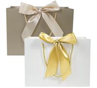 BIHIYII 2Pcs Brown and White Gift Bags Medium, Birthday Gift Bags for Presents, Christmas Valentines Christening Wedding Bridesmaid Gift Party Bag for Her Him, 28 x 20 x 9 cm