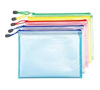 BIHIYII A4 Zip Wallets 5Pcs, Mesh Zip Bags, Plastic Wallets A4 Zip Folders, Storage Zip Lock Bags Document File Folders Puzzle Bag for Stationary Office Supplies, Cosmetics, Travel Accessories