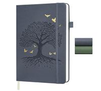 BIHIYII A5 Journal Notebook, 200 Pages A5 Notebook, Tree of Life Embossed Hardcover Leather Lined Note Book, Journals for Women Men, Notepad for Diary, Office, School, Travel, 14.5 x 21cm (Grey)