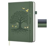 BIHIYII A5 Journal Notebook, 200 Pages A5 Notebook, Tree of Life Tree Embossed Hardcover Leather Lined Note Book, Journals for Women Men, Notepad for Diary, Office, School, Travel, 14.5 x 21cm (Green)