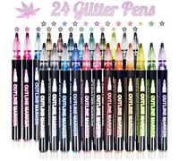 BIHIYII Glitter Gel Pens, 24 Colours Double Line Outline Marker Pens, Metallic Magic Pen for Scrapbooking Painting, Eve Box Stocking Fillers for Christmas Gifts