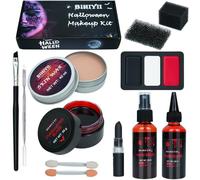 BIHIYII Halloween Special Effects SFX Makeup Kit, SFX Makeup Fake Blood Set | Fake Blood Spray Dripping Coagulated Blood, Scar Wax,Face Paint Set with Brush Lipstick for Halloween Vampire Zombie Cosplay